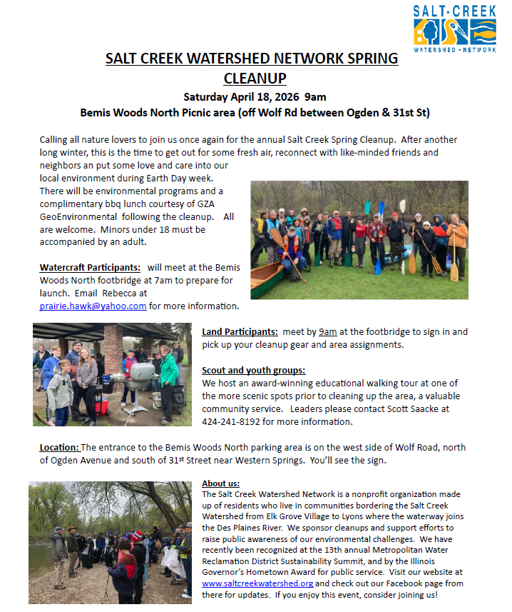 Salt Creek Watershed Network Spring Cleanup Set for April 18